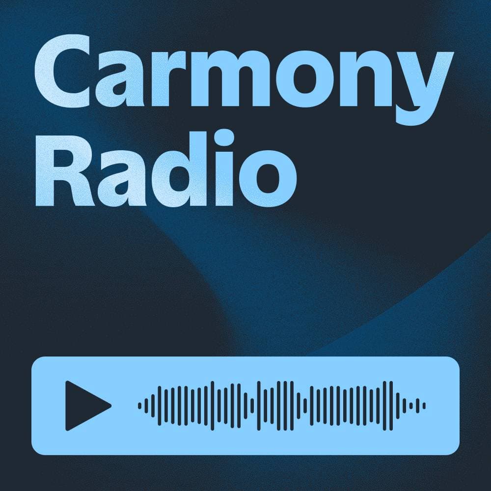 En grafisk bild med texten Carmony Radio och mediaspelare.
