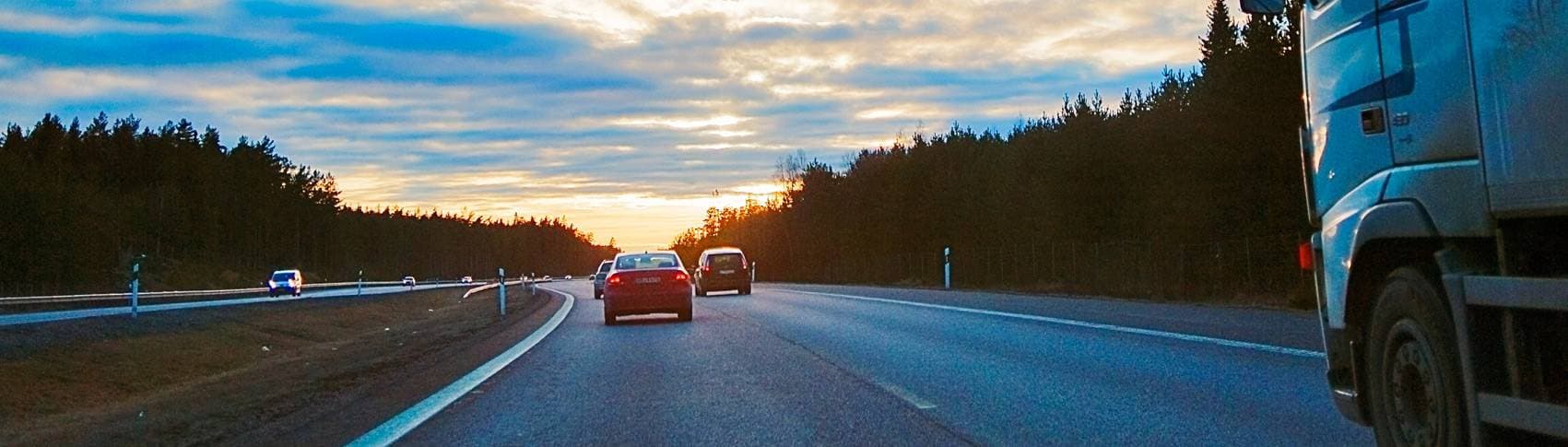 bilar som kör längs skogsväg